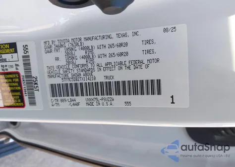 2026 Toyota Tundra Hybrid 1794 Edition Crewmax 5.5' Bed z USA, uszkodzony, nr VIN 5TFMC5DB2TX114210